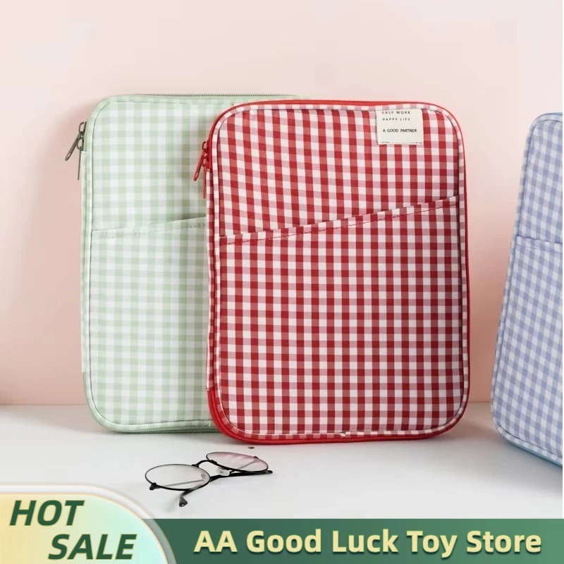 Korean Ins Style Plaid Laptop Sleeve 13 Inch Shockproof Padded Protective Tablet Sleeve For Macbook Notebook Computer Carrying