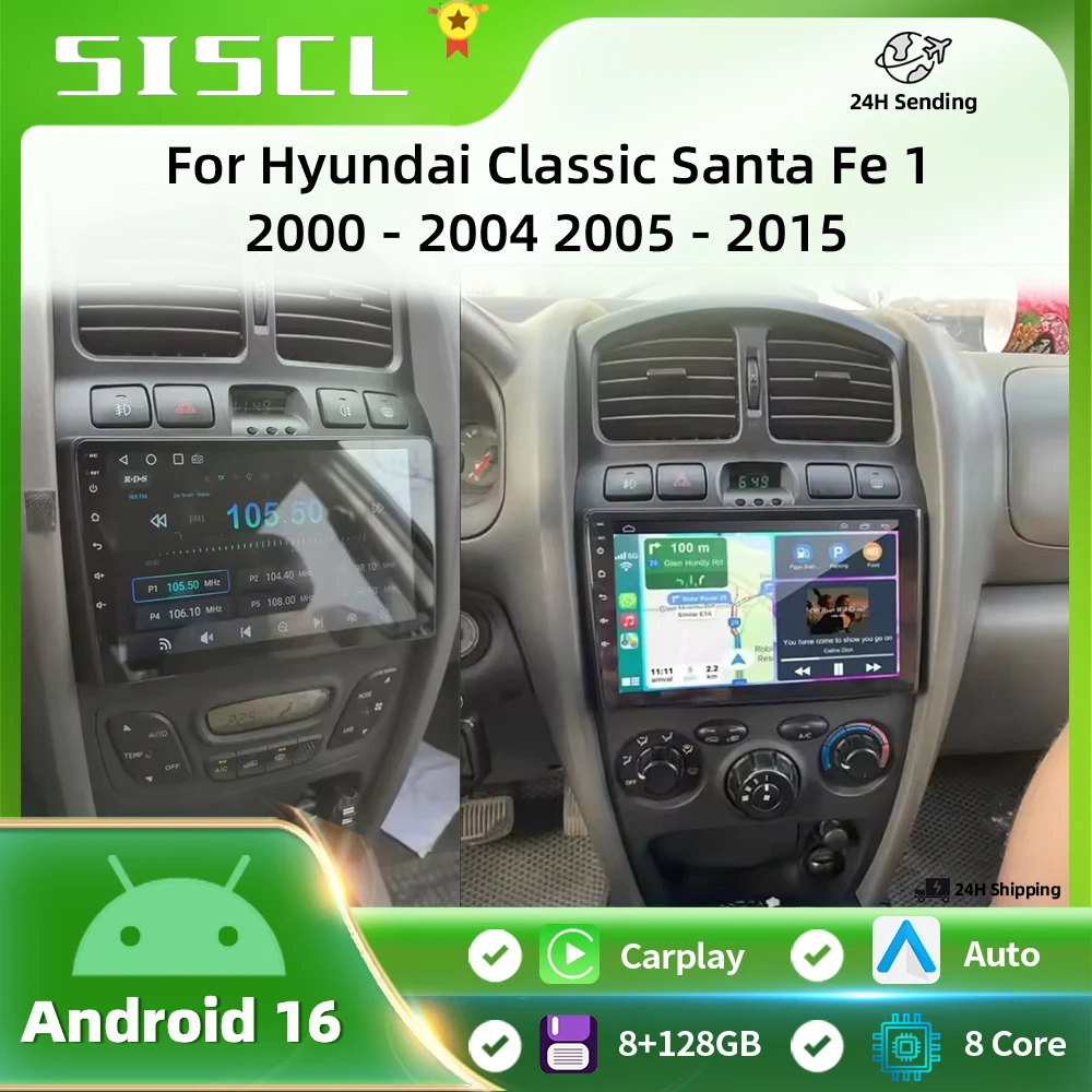 2Din Android 16 Car Radio for Hyundai Classic Santa Fe 2000 - 2004 JAC S1 (Rein) 2005-2015 Multimedia Player Carplay Head NO DVD