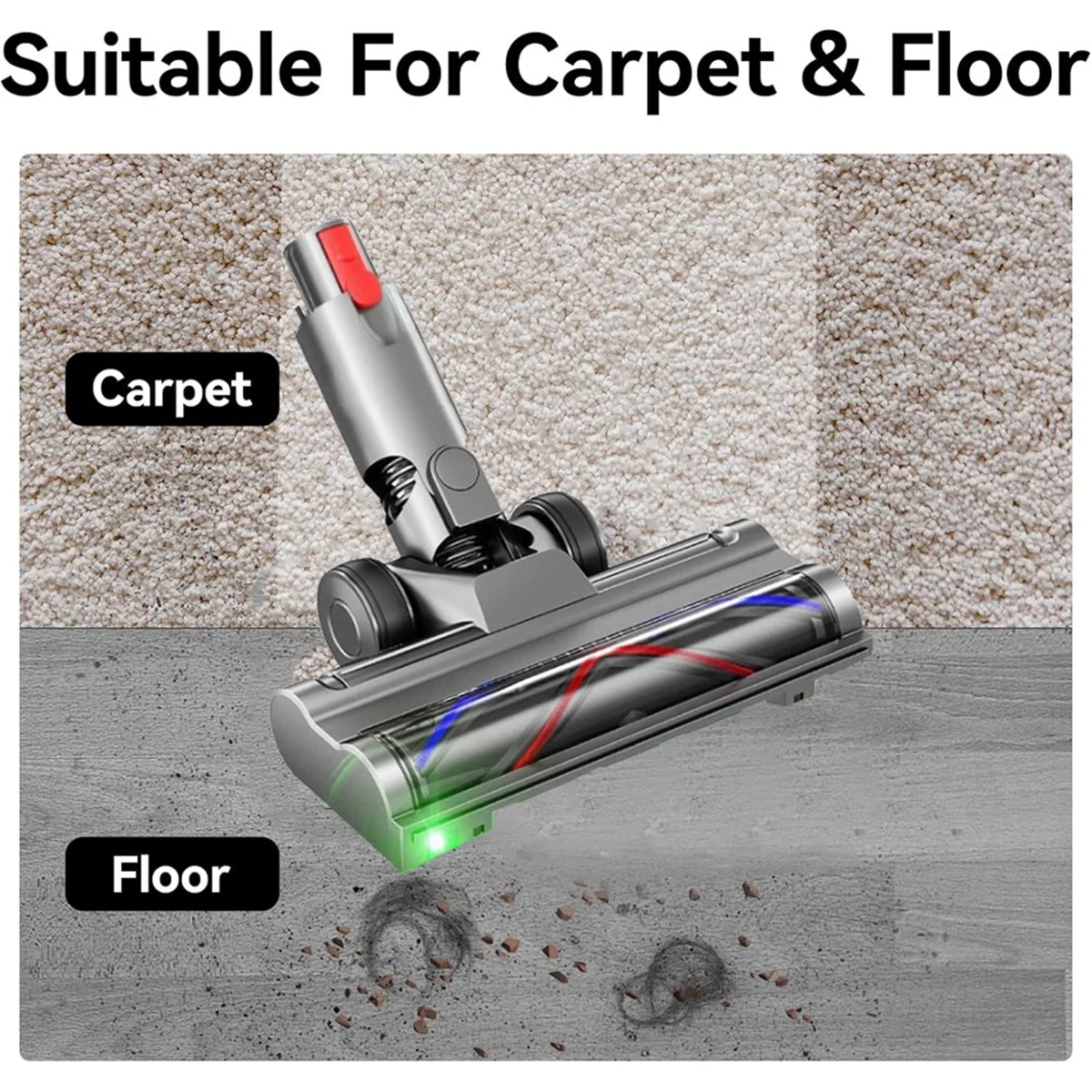 رأس فرشاة محرك مباشر A62X لـ Dyson V10 Slim V12 مرفق مكنسة نحيف مع كشف الغبار LED لتنظيف أرضية السجاد