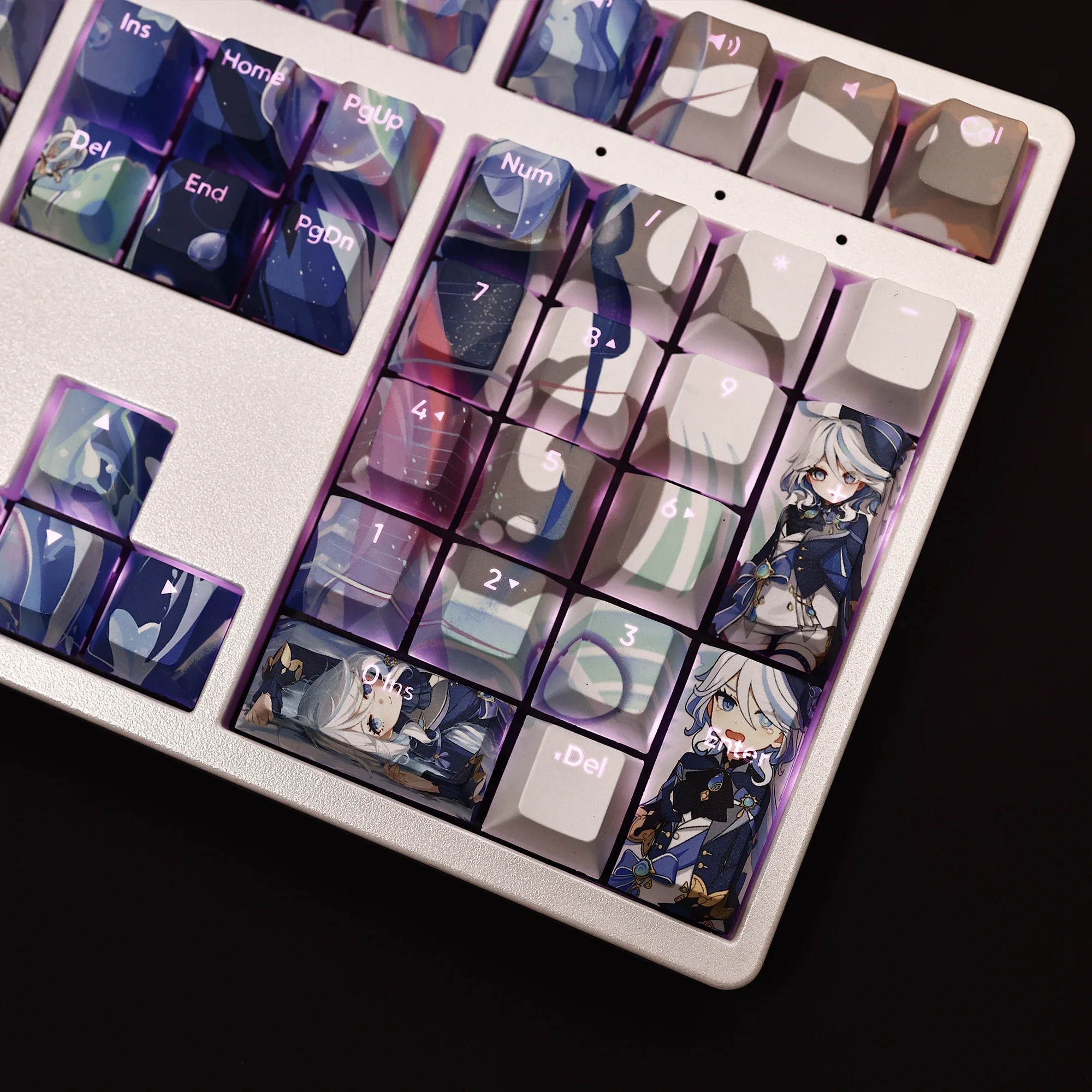 Furina 108 Keycaps Genshin Impact Game PBT DYE Sublimation Light Transmitting Cherry Switch Cross Key Cover Mechanical Keyboard