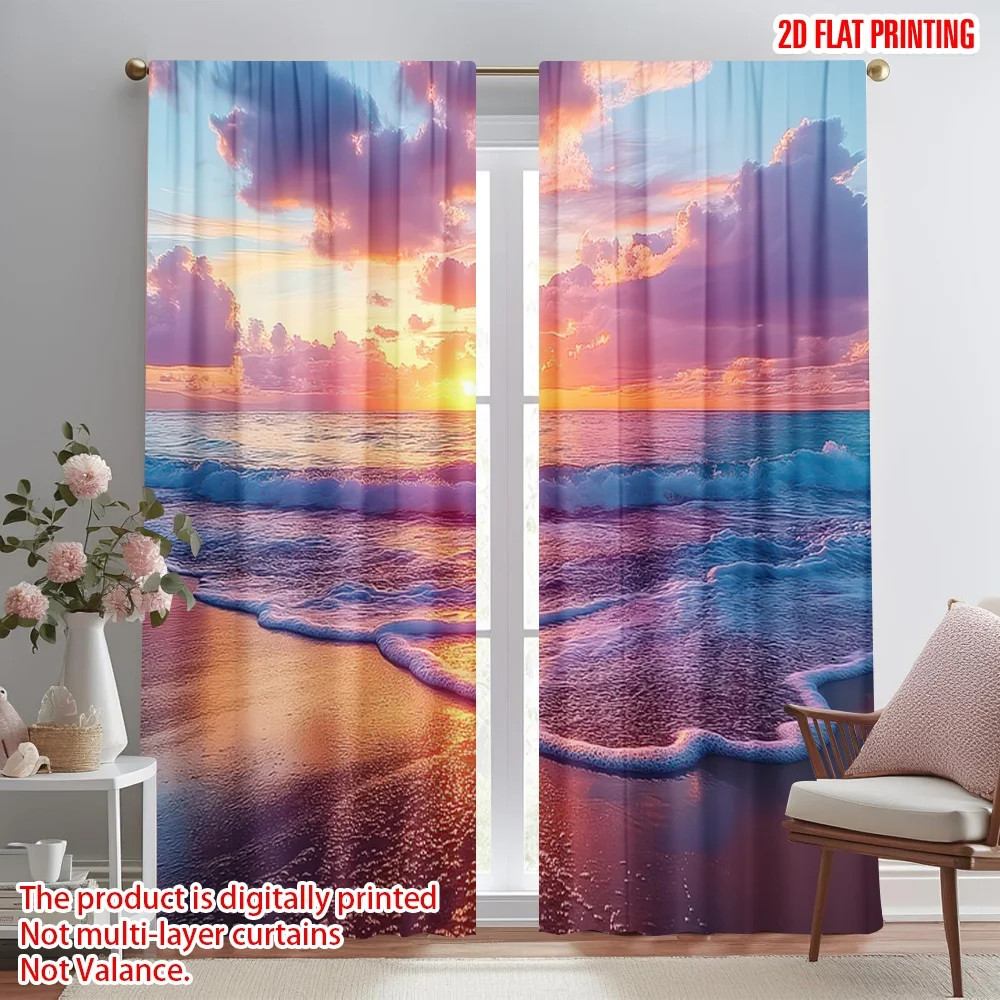 

2D flat printing 2pcs Window Curtains Vibrant Sunset Over Ocean Digital Printed Polyester Drapes Festive Wall Decor Perfect for