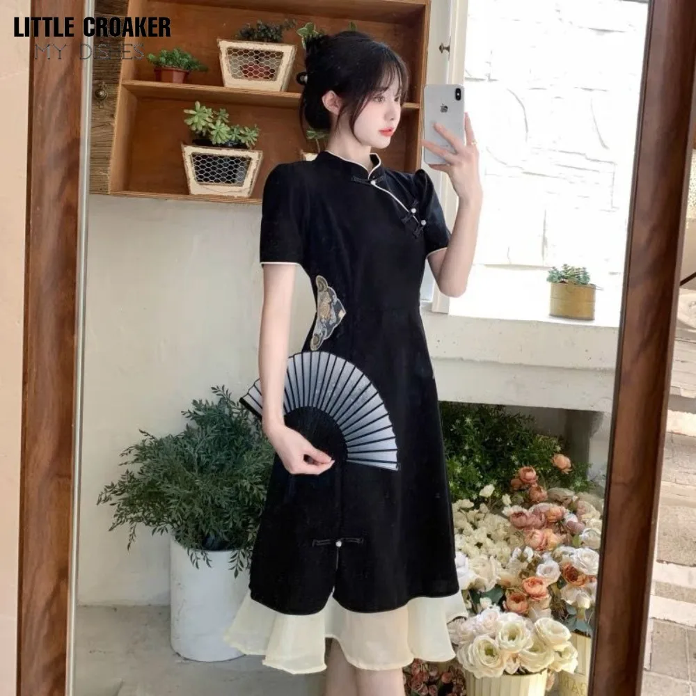 Women Qipao New Chinese Style Retro Style Improved Cheongsam Dress 2023 Summer New Waistband Slimming Style Dress