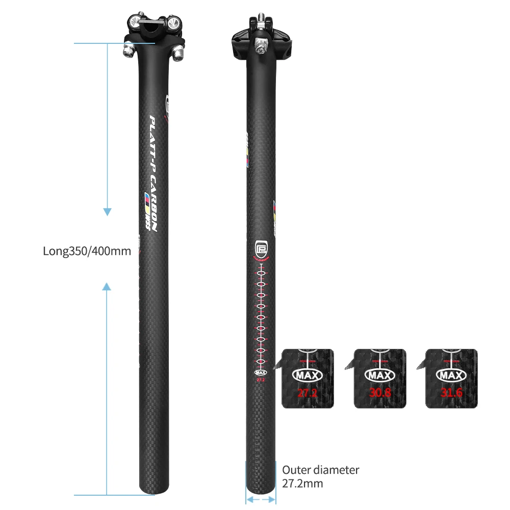 Sztyca rowerowa z włókna węglowego 27,2/30,8/31,6 mm Matowa czerń MTB/Rower szosowy Długość sztycy 280 mm Rura podsiodłowa Części rowerowe — zdjęcie 3