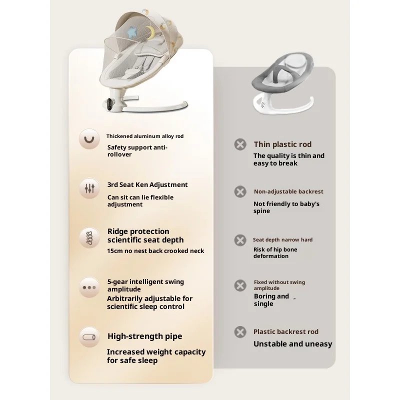 كرسي هزاز للأطفال كهربائي مهدئ للرضع مع اهتزاز موسيقي وجهاز تحكم عن بعد قابل للتعديل، أرجوحة تلقائية #4