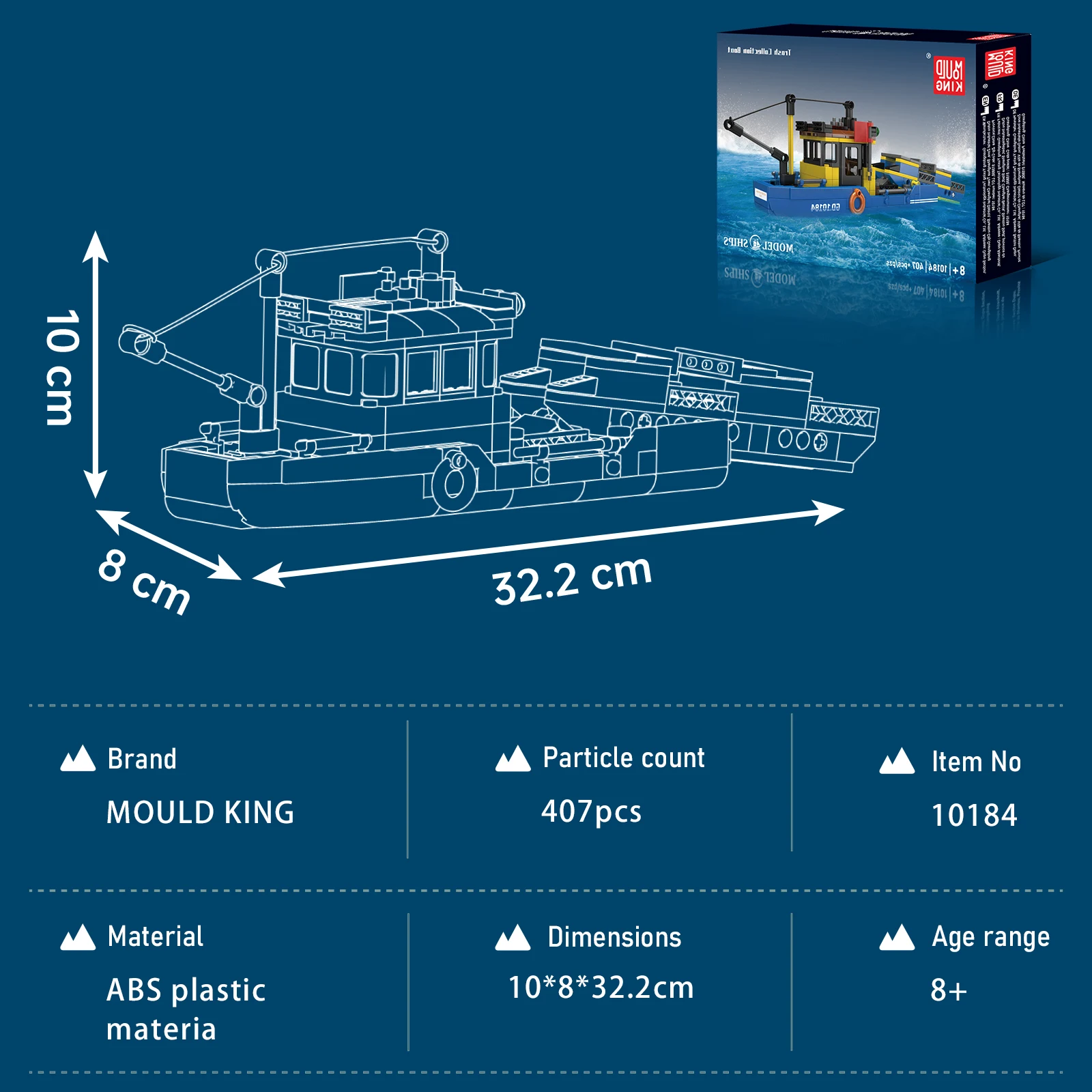 

Mould King 10184 Building Blocks - Trash Collection Boat Model with Garbage Disposal Function STEM Educational Toy for Kids
