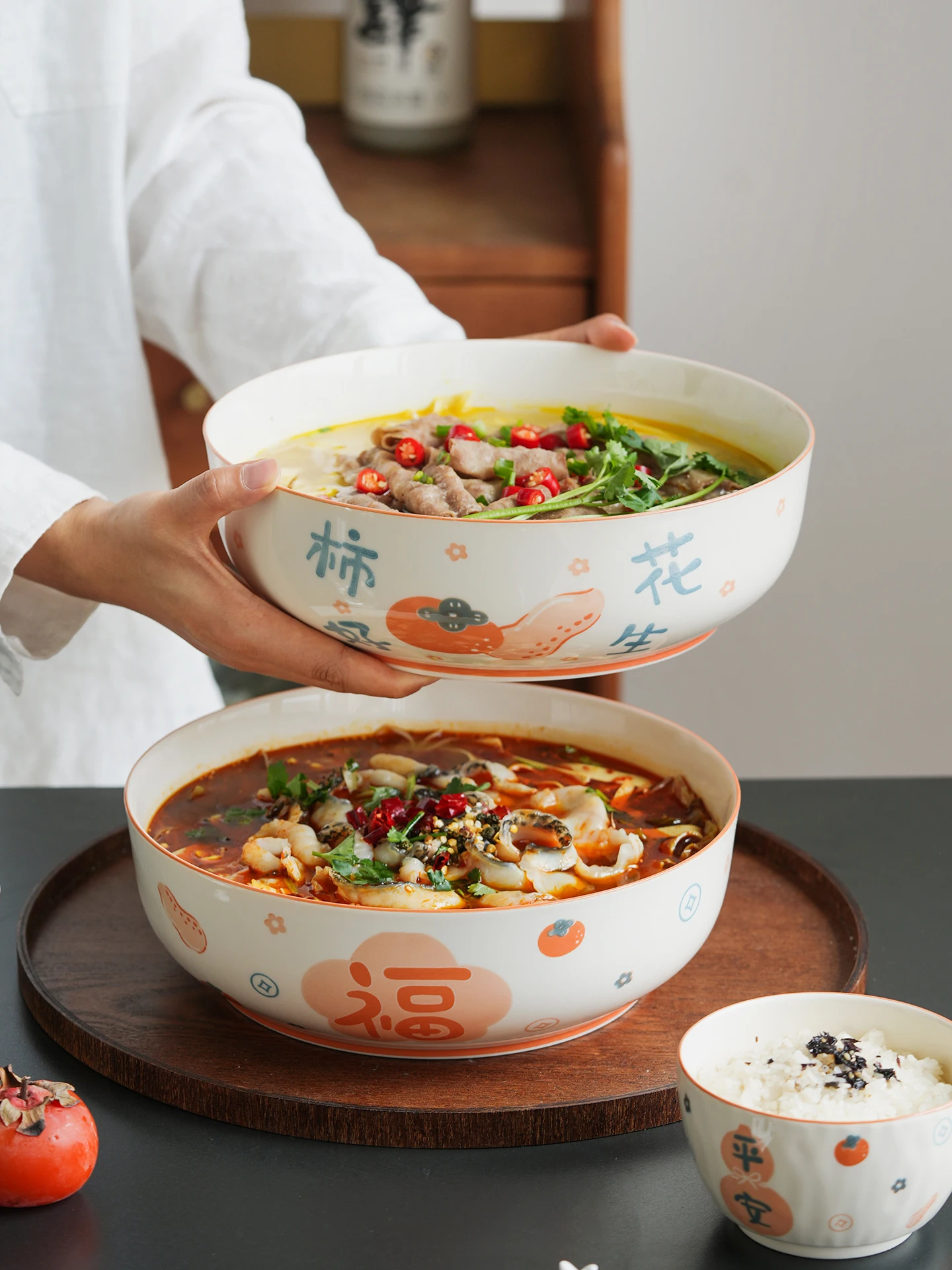 

Large Cerc Soup Bowl Chinese Sle Underglaze Color Noodle Bowl Fly Use Smooth Heat Resistant Diwaer Se