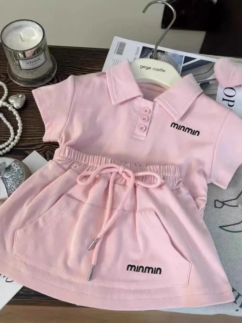 

Girls Summer Outfit New Faionable Polka Dot Ne Top orts Skirt Two Piece Set Baby Embroidered Cotton Svel