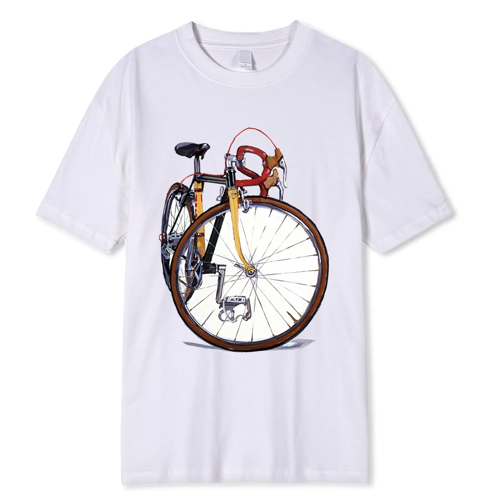 Fixed Gear Bicycle Cyclist Painting T-Shirt New Summer Men Short Sleeve Road Bike Sport Lover White Casual Boy Tees Vintage Tops