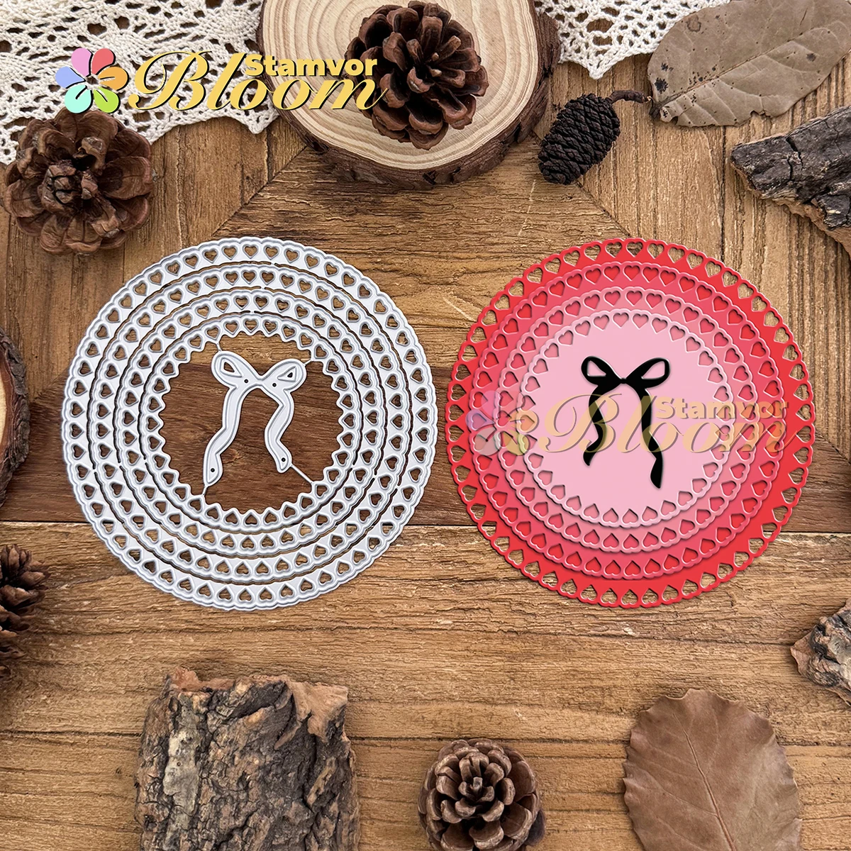 Original schöne praktische Liebe Spitze Kreise Rahmen mit Schleife Metall Stanzformen Scrapbooking dekorative Prägung