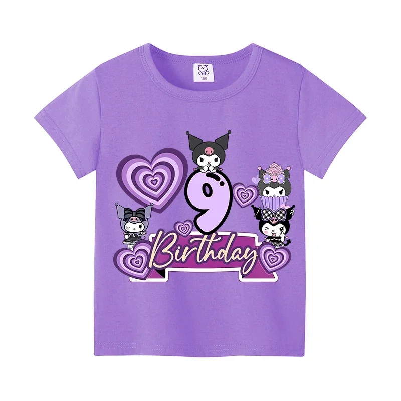 Kaus Kuromi Lucu Kaus Nomor Ulang Tahun Kawaii Sanrios Digit Kartun Anak Musim Panas Lengan Pendek Pakaian Anak Perempuan Kasual Hadiah Atasan Anak-anak