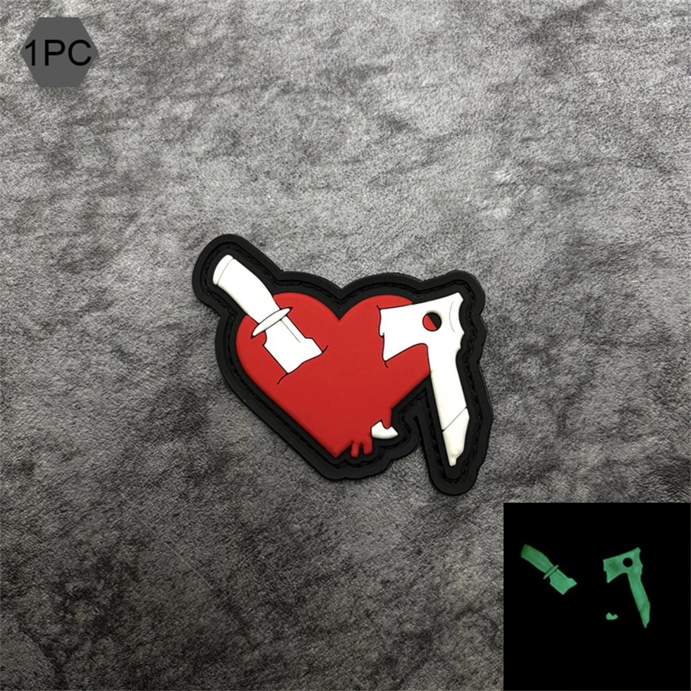 Two-tone heart-shaped knife and axe creative printed armband, comes with a rough side, luminous PVC decal, decorative patch badge for bags, clothing, and accessories view 2