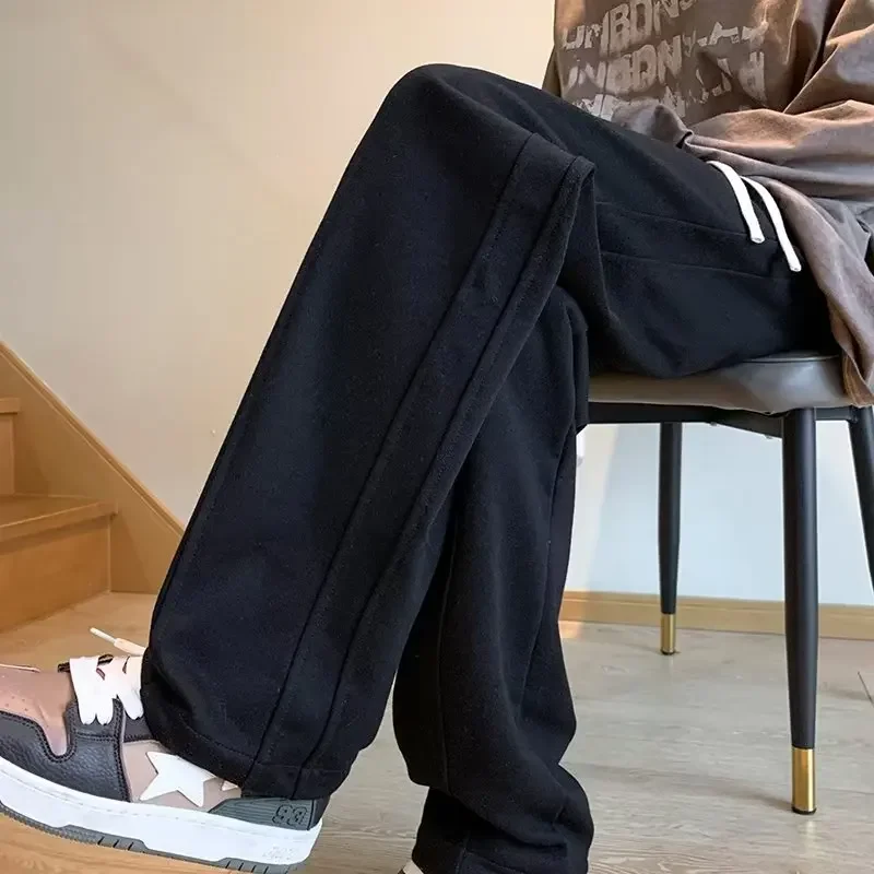 

Men Pants Simple Daily Korean Style Leisure Warm Mopping Trousers Baggy Fashion Streetwear Comfortable Drawstring Handsome Chic