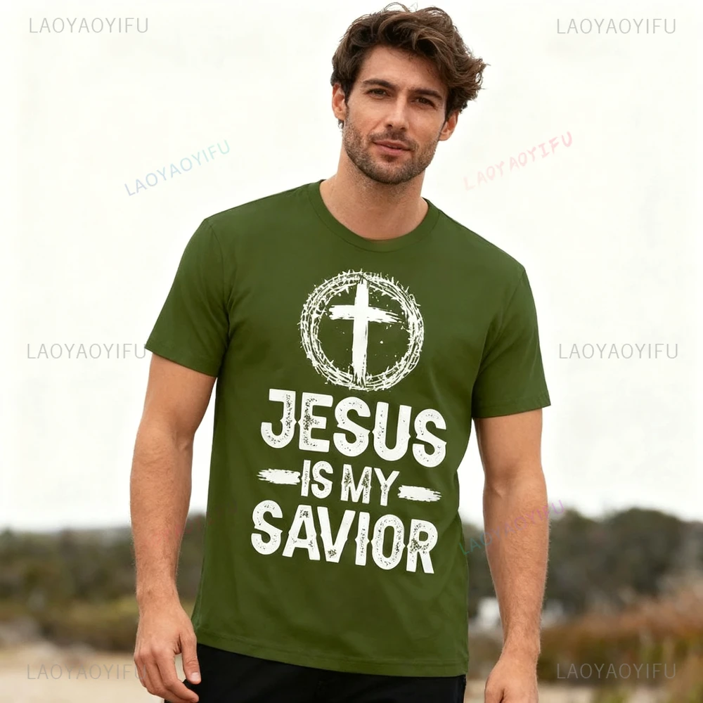 

Jesus Is My Savior T-Shirt Jesus Christ TShirt Religious Gifts Cross Faith Bible Shirt Men Women Unisex Crewneck Cotton Tee Tops