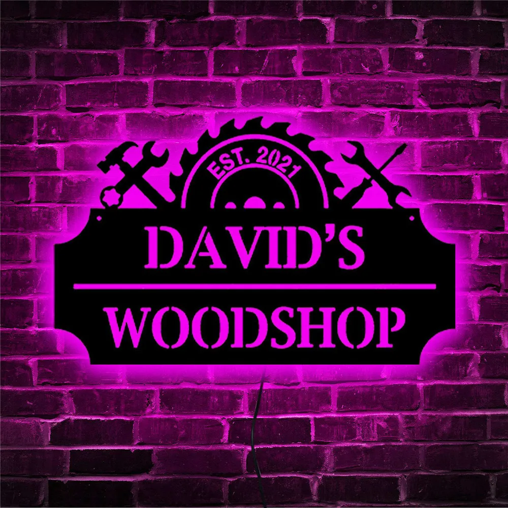 

Personalized LED Workshop Wooden Neon Sign Name Year Text Customed Man Cave Garage Wall Lamp Home Decor for Father's Day Gift