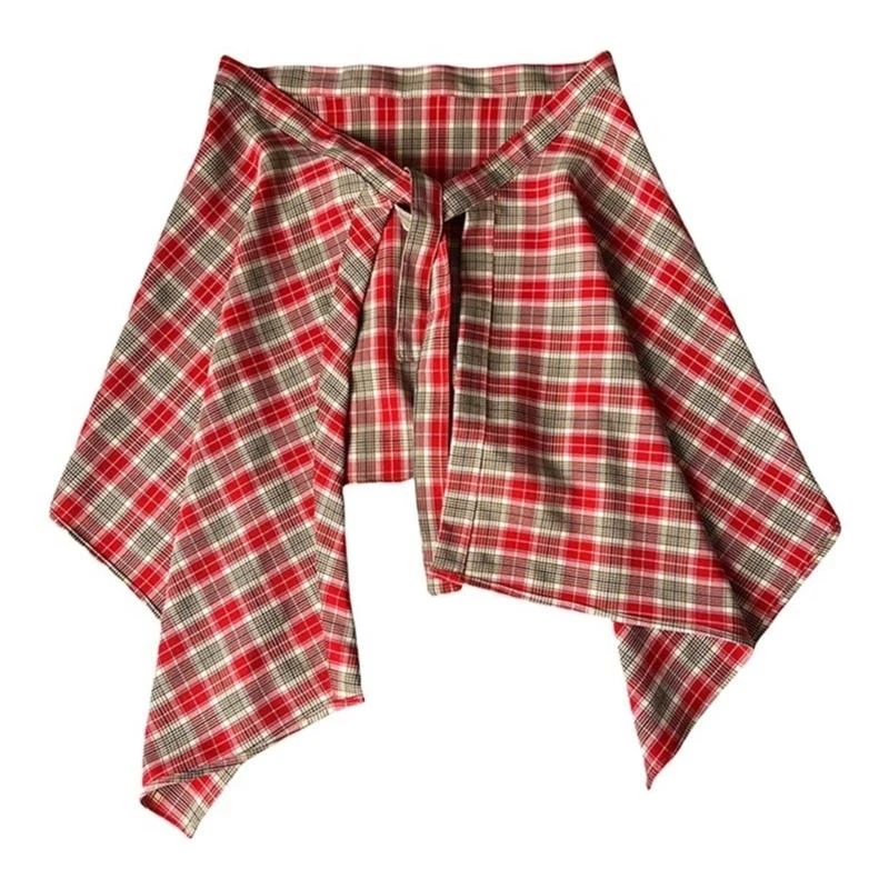 

Y5GC Unisex Hiphop Checkered Overlay Wrap Skirt A Line Underskirt Tie Up Asymmetrical Hip Scarf Shirt Extender Streetwear