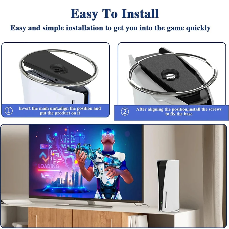 Metal Vertical Stand for PS5 Slim Console Disc and Digital with Screw, Base Stand Replacement for Playstation 5 Slim Console