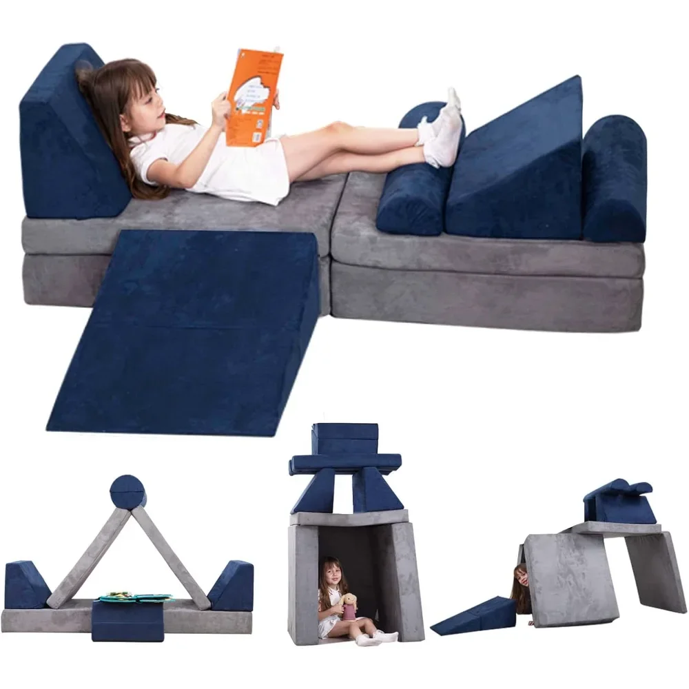 

GudoInsole Play Couch Sofa for Kids 9PCS Sectional Sofa Playroom Imaginative Furniture for Creative Kids Girls and Boys Bedroom