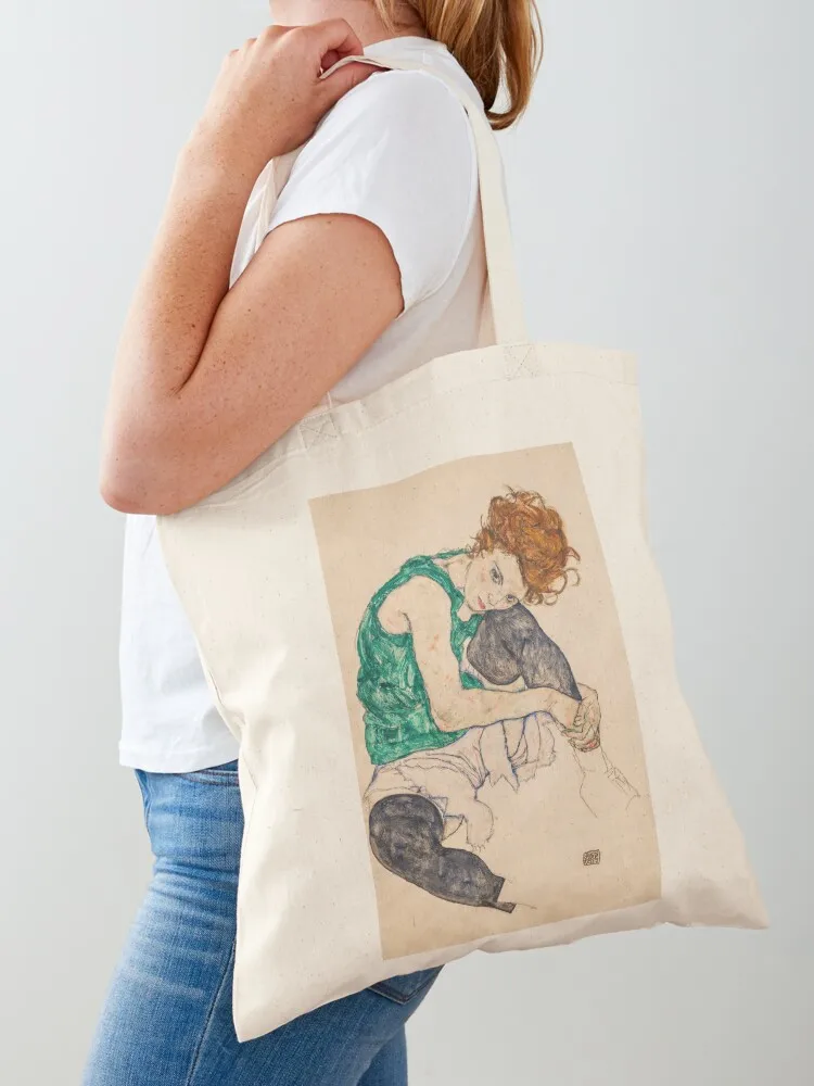 Vintage Egon Schiele Seated Woman with Legs Drawn Up (Adele Herms) -1917 Tote Bag shopping bag logo shopper bag woman Cloth bags