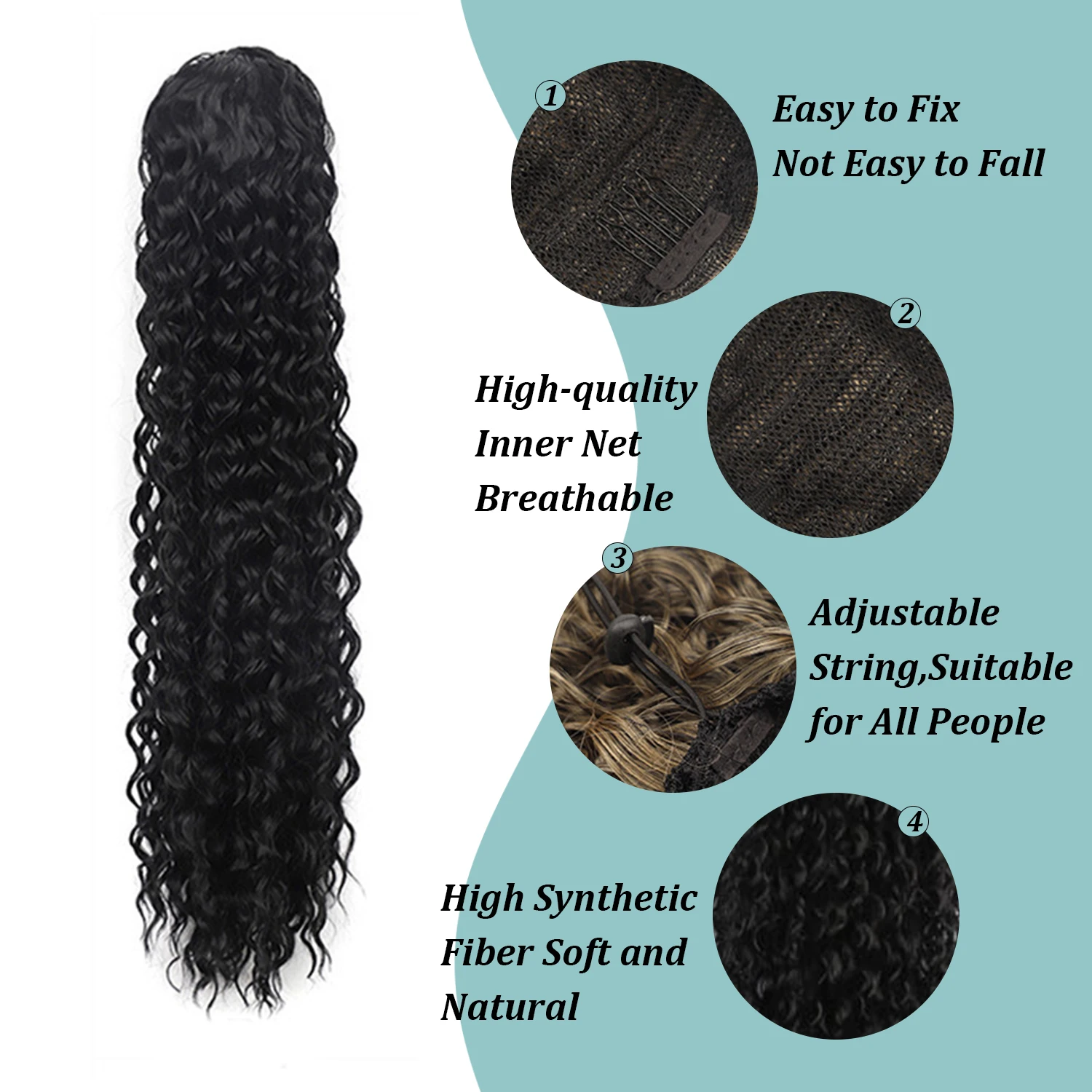 Drawstring Ponytail Extension for Women 16/22/30Inch Curly Ponytail Extension Synthetic Hair Deep Wavy Hair Pieces for Daily Use