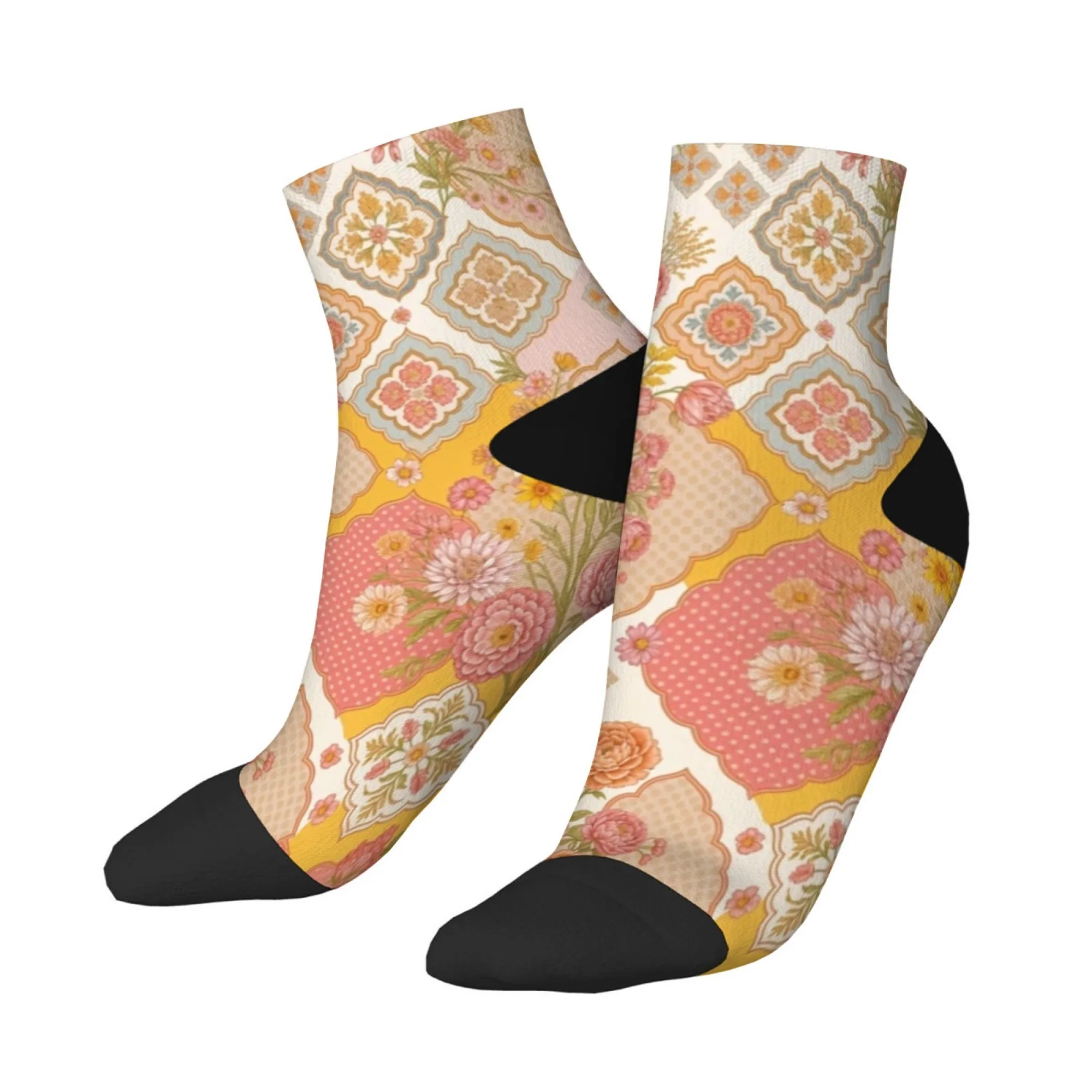 Calzini corti da uomo con puzzle a fiori gialli Novità divertenti calzini a compressione pazzi morbidi e comodi hip hop casual