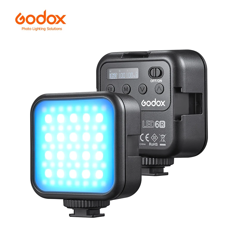 

Godox LED 6R RGB Video Light,Dimmable 0-360 Full Color 3200K-6500K 13 FX Effects Built-in 1800mAh Li-ion Battery for Video Light