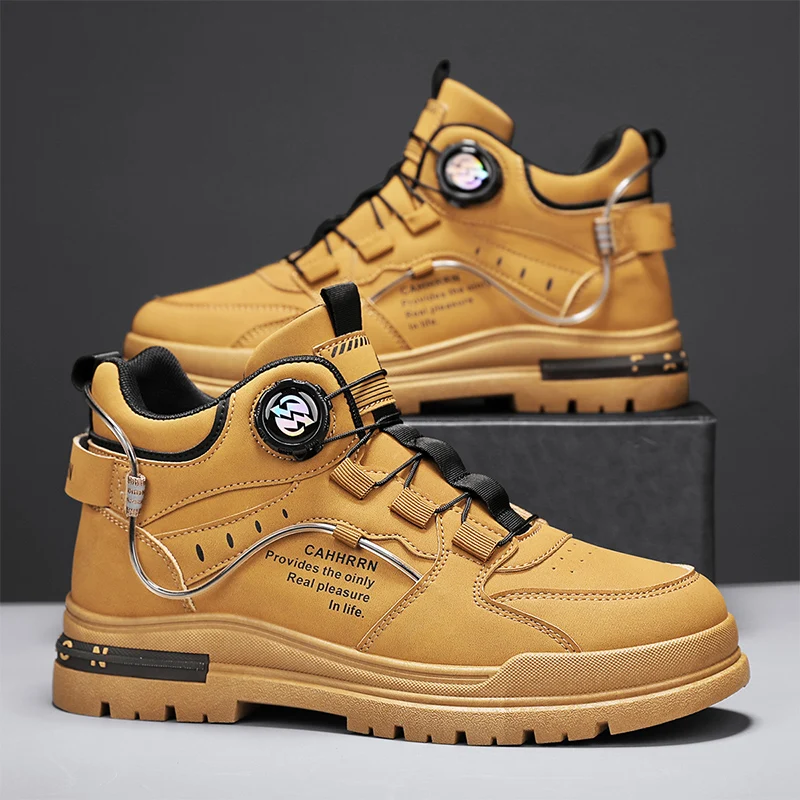 

Street Knob Design Men's Motorcycle Boots Non-slip Outdoor Work Shoes for Men Comfortable Platform Ankle Boots Man Yellow Boots