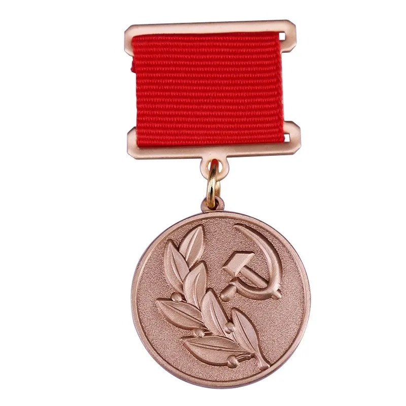 Vintage USSR Communist Medal Set,Red Ribbon Award with Hammer & Sickle Bronze Lenin Portrait Badge Military Commemorative Pins view 5