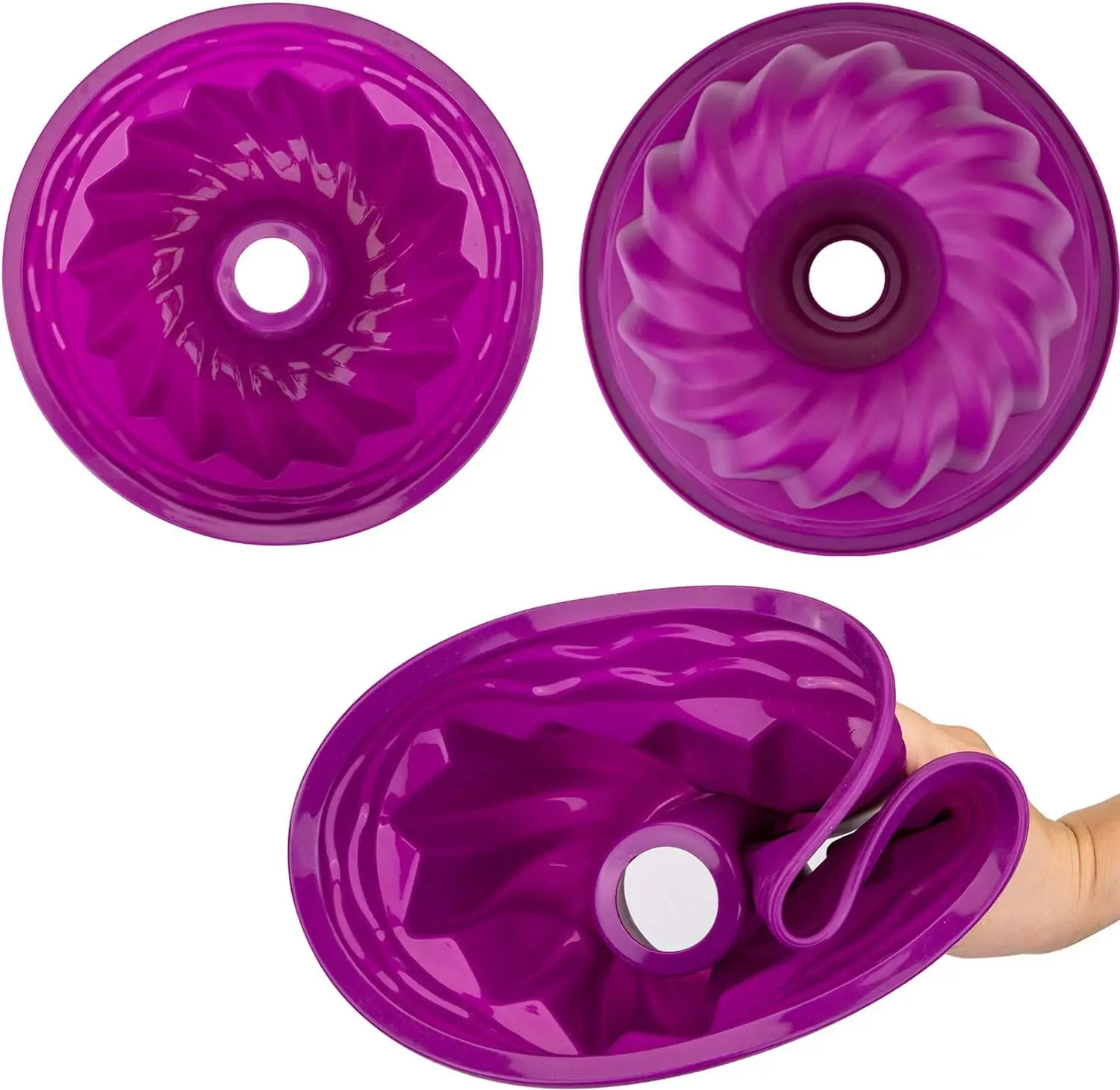 Silicone Fluted Tube Pans, Non-stick Baking Molds Silicone Round Baking Pans, BPA Free Bakeware for Cake, Gelatin, Bread, Jello,