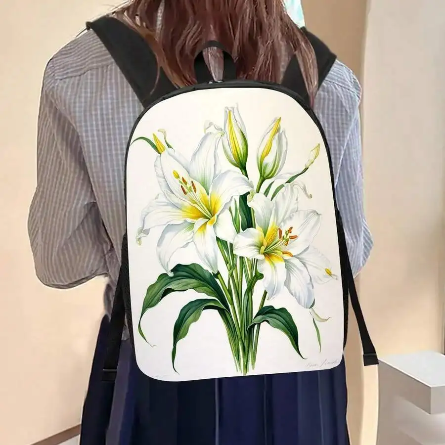

Watercolor Lily Print 17 Inch Lightweight Laptop Backpack With Water Bottle Pocket Casual Unisex Backpack