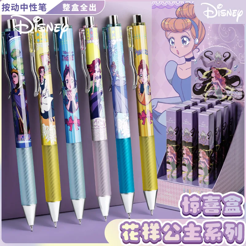 12PCS Disney Princess Boutique Pen High Beauty Press Neutral Pen Quick Drying Cartoon Anime Writing Black Signature Water Pen