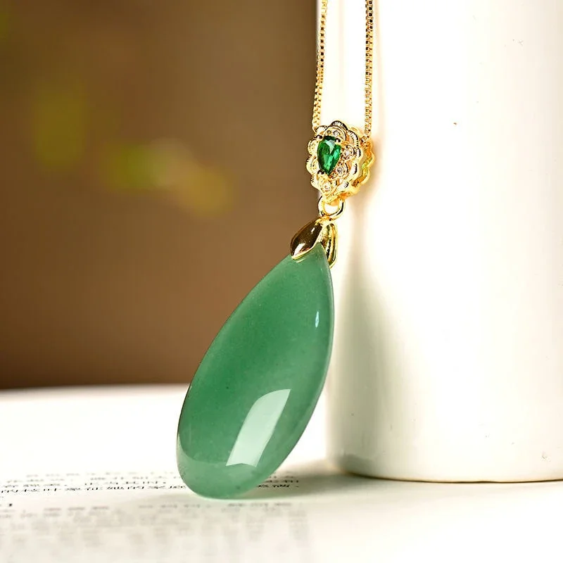 

Natural Dongling Jade Water drop Pendant Jadeite Necklace Jewellery Accessories Hand-Carved Woman Luck Amulet Sweater Chain