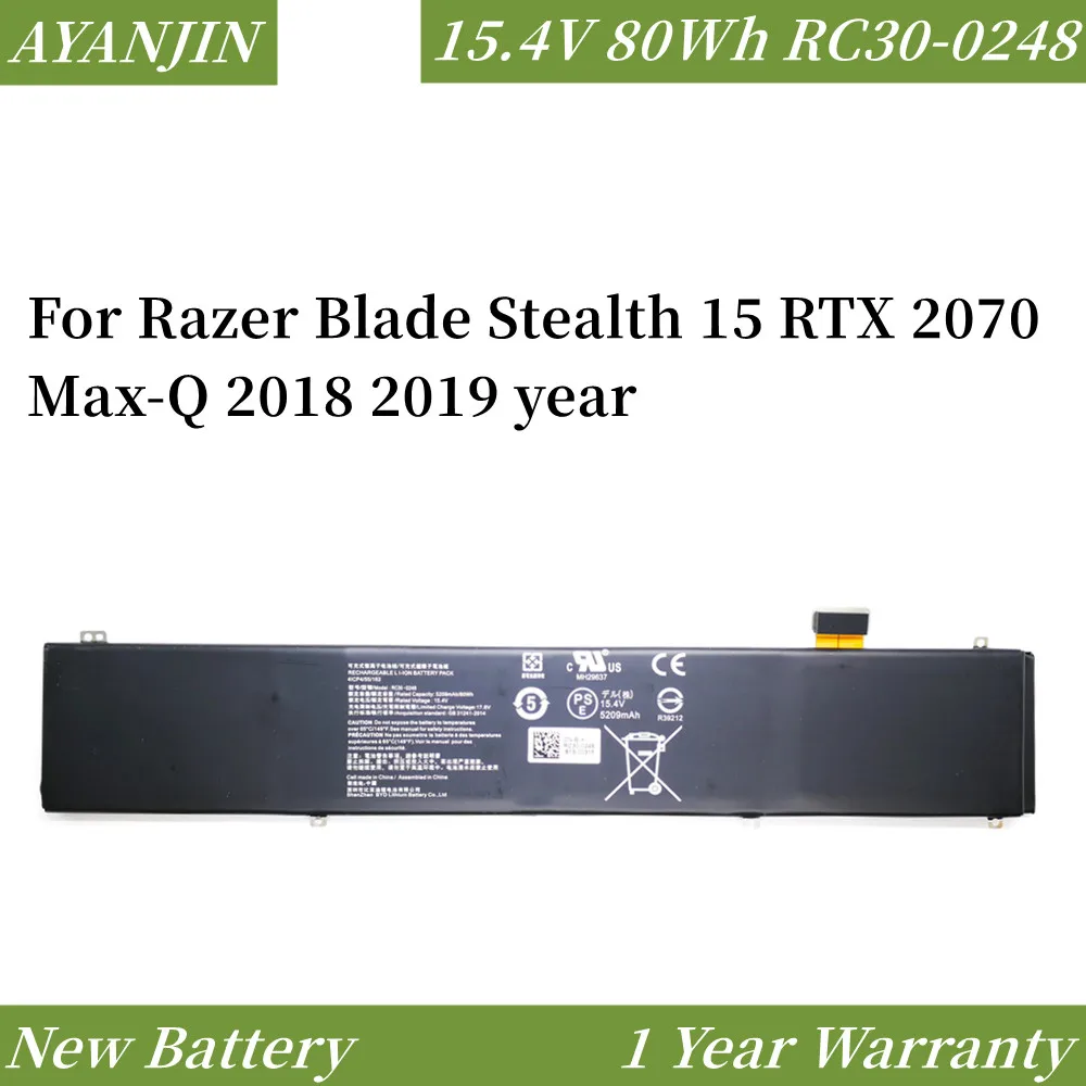 

15.4V 80WH RC30-0248 Laptop Battery For Razer Blade Stealth 15 2018 2019 RTX 2070 Max-Q RZ09-02386 RZ09-02385W71-R3W1 RZ09-0288