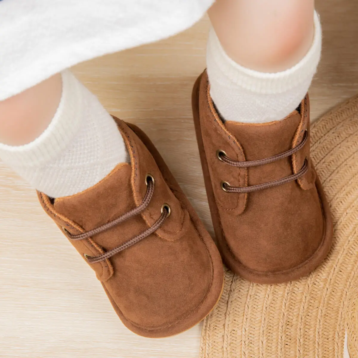 Solid Color Baby Casual PU Suede Leather Booties Autumn Winter Warm Lace Up Boys Girls First Walkers Rubber Soft Anti-slip Sole
