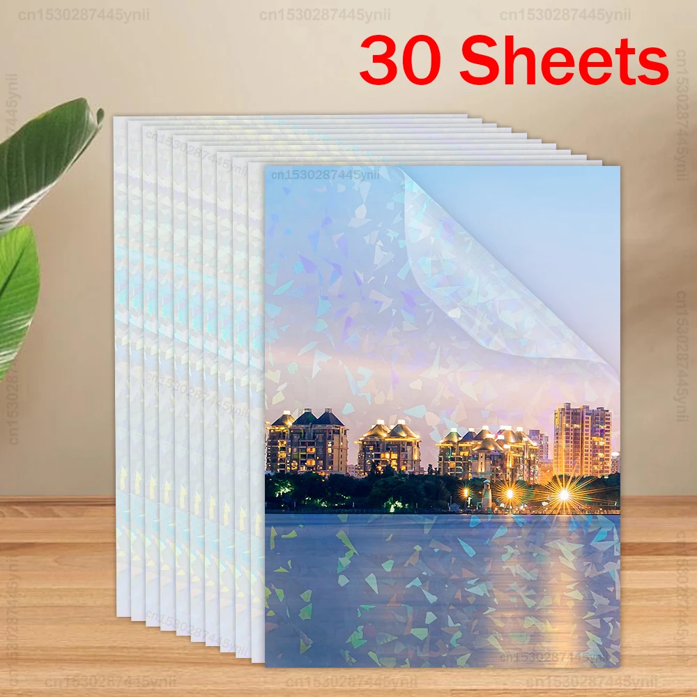 10/30Sheet A4 Paper Film Self-adhesive Cold Laminating Film DIY Broken Glass Stars Holographic Transparent Photo Laminating Film