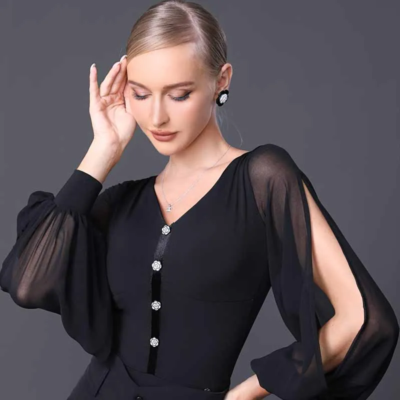 Lantern Sleeves Latin Top Modern Dancing Tops Women Latin Waltz Ballroom Dance Competition Tops Stage Practice Bodysuit SL7666