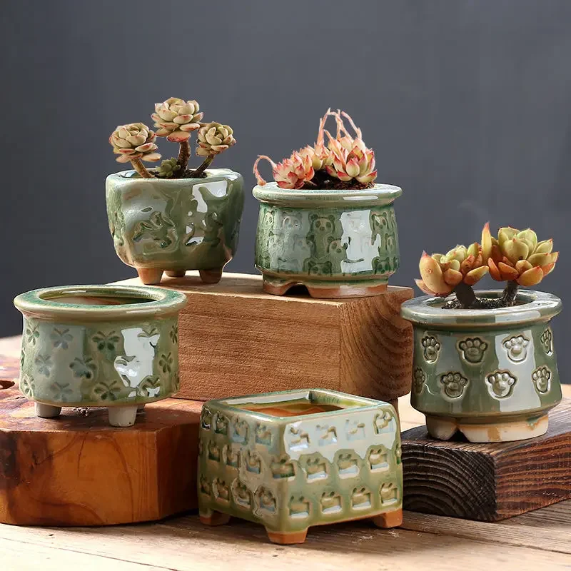 

Green Glaze Animal Pattern Flower Bonsai Pot,Ceramic Featured Fresh Green Plant Thumb Pot Balcony Potted Garden Table Decoration