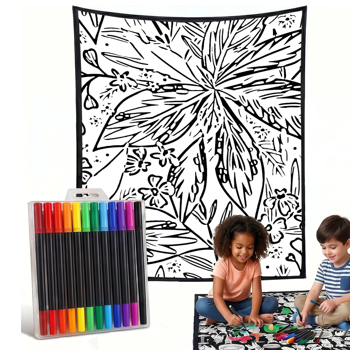 Colour Fantasy DIY Cozy Coloring Blankets -24 Markers, Cozy Velvet Ideal For Daily Use Home Decor And Kids Spaces
