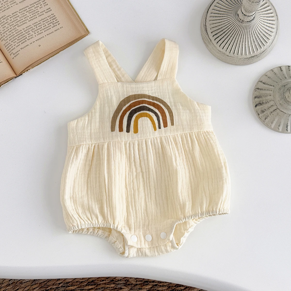 

Summer New Rainbow Rope Bright Color Girls Loose Soft Jumpsuit Cute Baby Clothing Romper