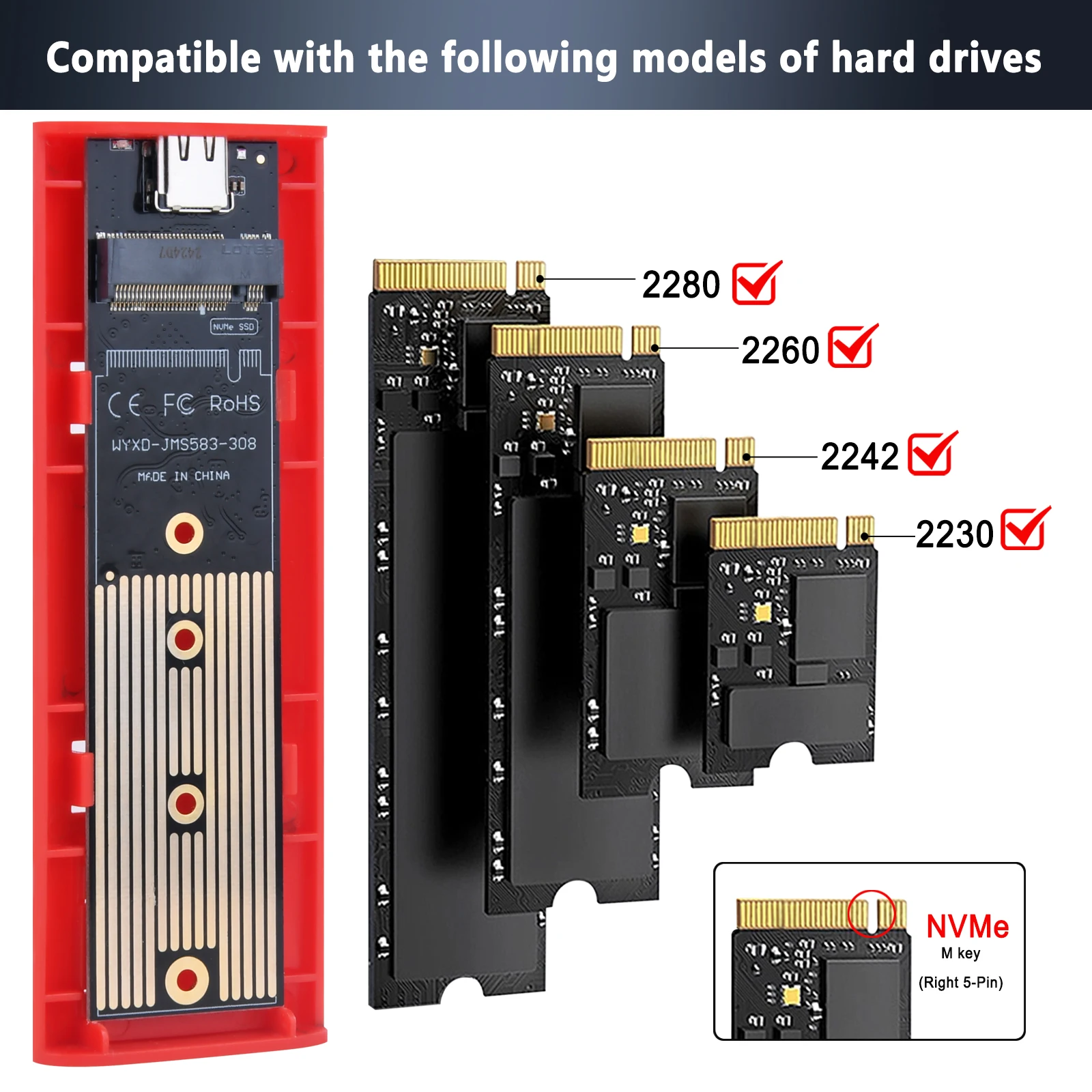 M2 NVMe SSD Enclosure 5/10Gbps PCIe SSD Box for M.2 NVMe NGFF SATA SSD Disk Tool Free M.2 SSD Adapter Hard Disk for PC Laptop