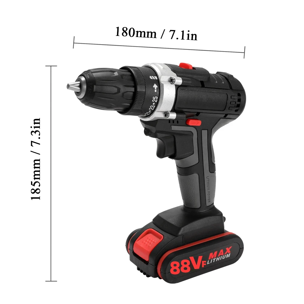 18V 88VF Electric Impact Cordless Drill High-power Lithium Battery Wireless Rechargeable Hand Drill Electric Power Tools