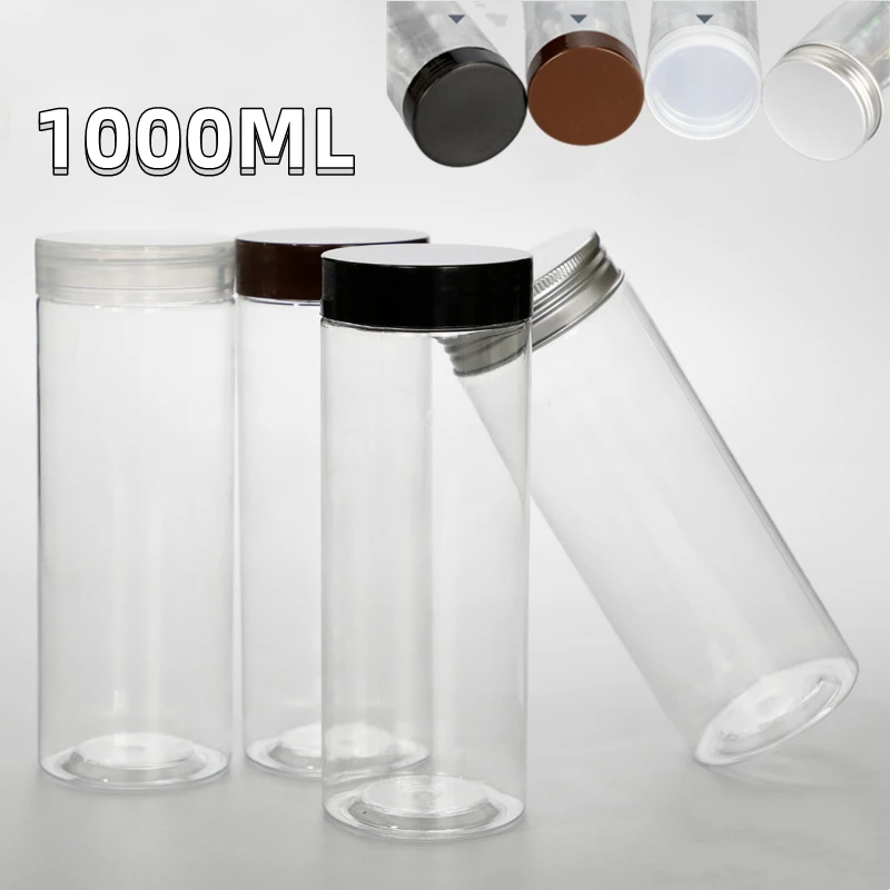 

1000ML White Black Coffee Brown Transparent Lid Cover Clear Empty Packaing PET Plastic Jar Pot Container Bottle