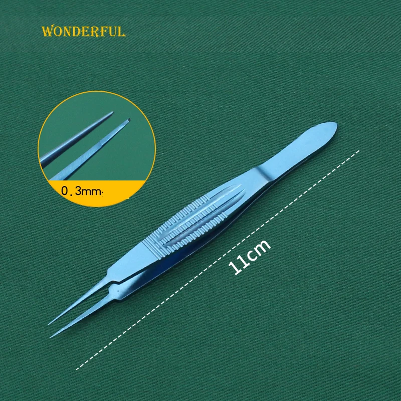 Titanium Alloy Flat Handle Micro Tweezers 11cm Ophthalmic Clip Fat Tweezers Dovetail Tooth Platform Eyelid Instrument