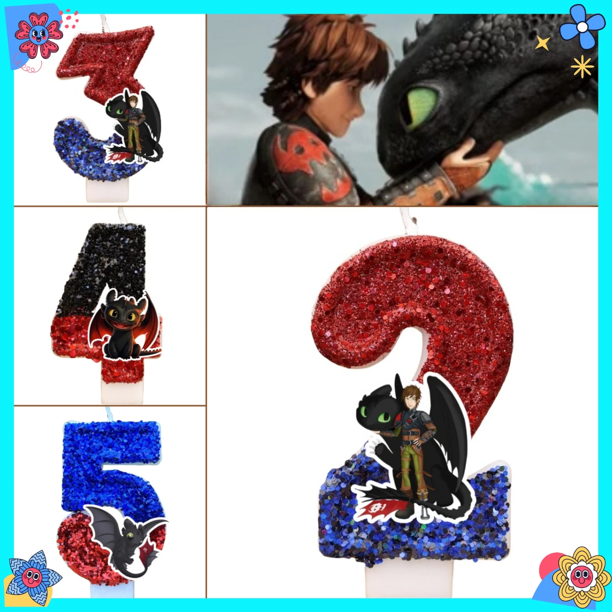 Cartoon Drachenzähmen leicht gemacht Anime-Figur 0-9 Zahlenkerzen Party Tortendekoration Happy Birthday Kuchenzubehör Geschenke