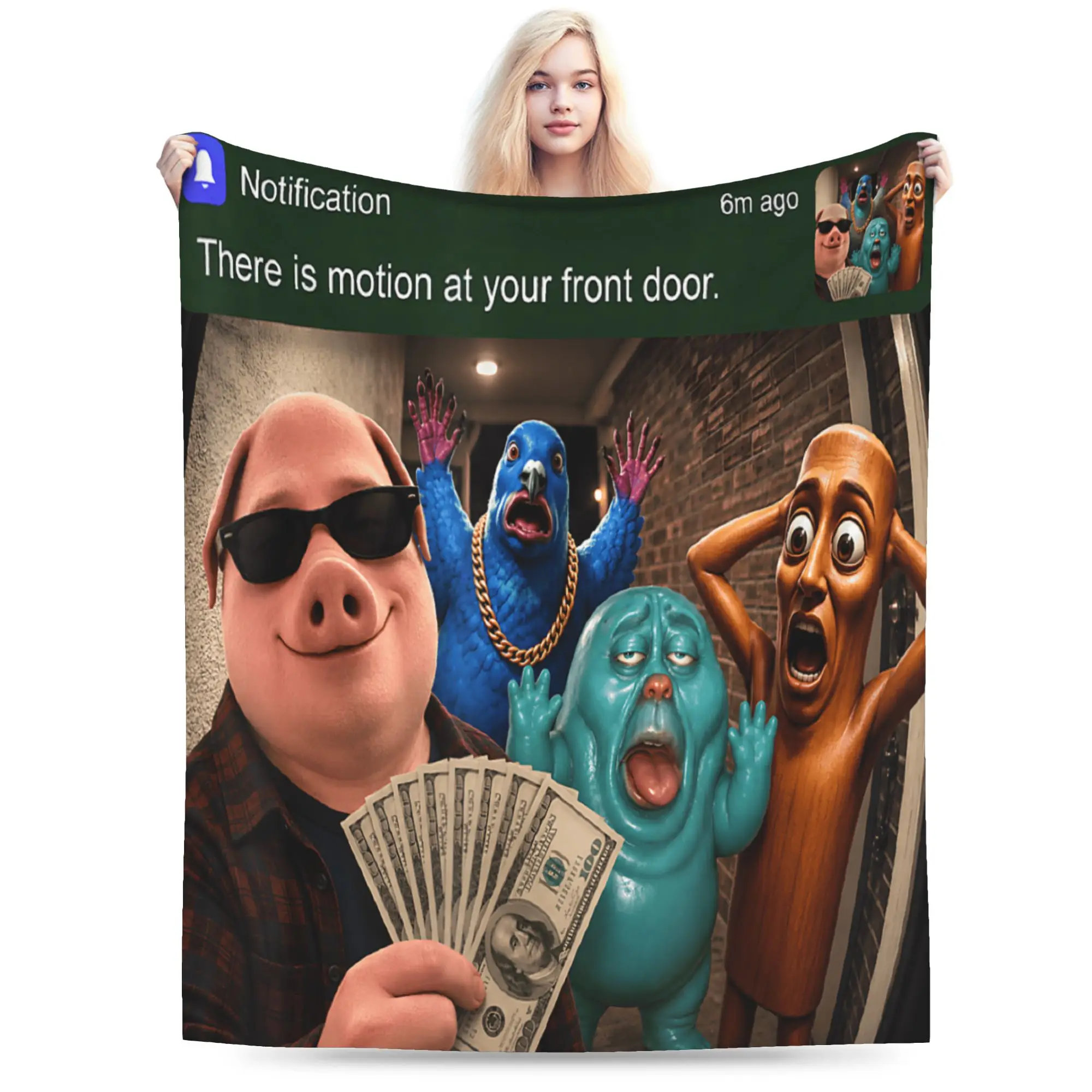 Warm Comfy Throw Blanket Camping Internet Viral Kid Meme Brainrot Friend Tung Sahur John Pork Blanket Flannel Bedspread