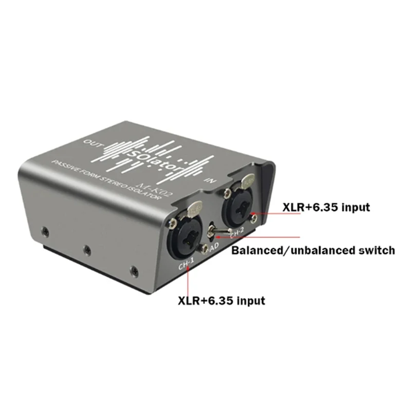 Passive Dual 6.35mm to XLR Audio Stereo Signal Isolator 2 in 2 Out Eliminator Box XLR Noise Switcher for DJ Mixer