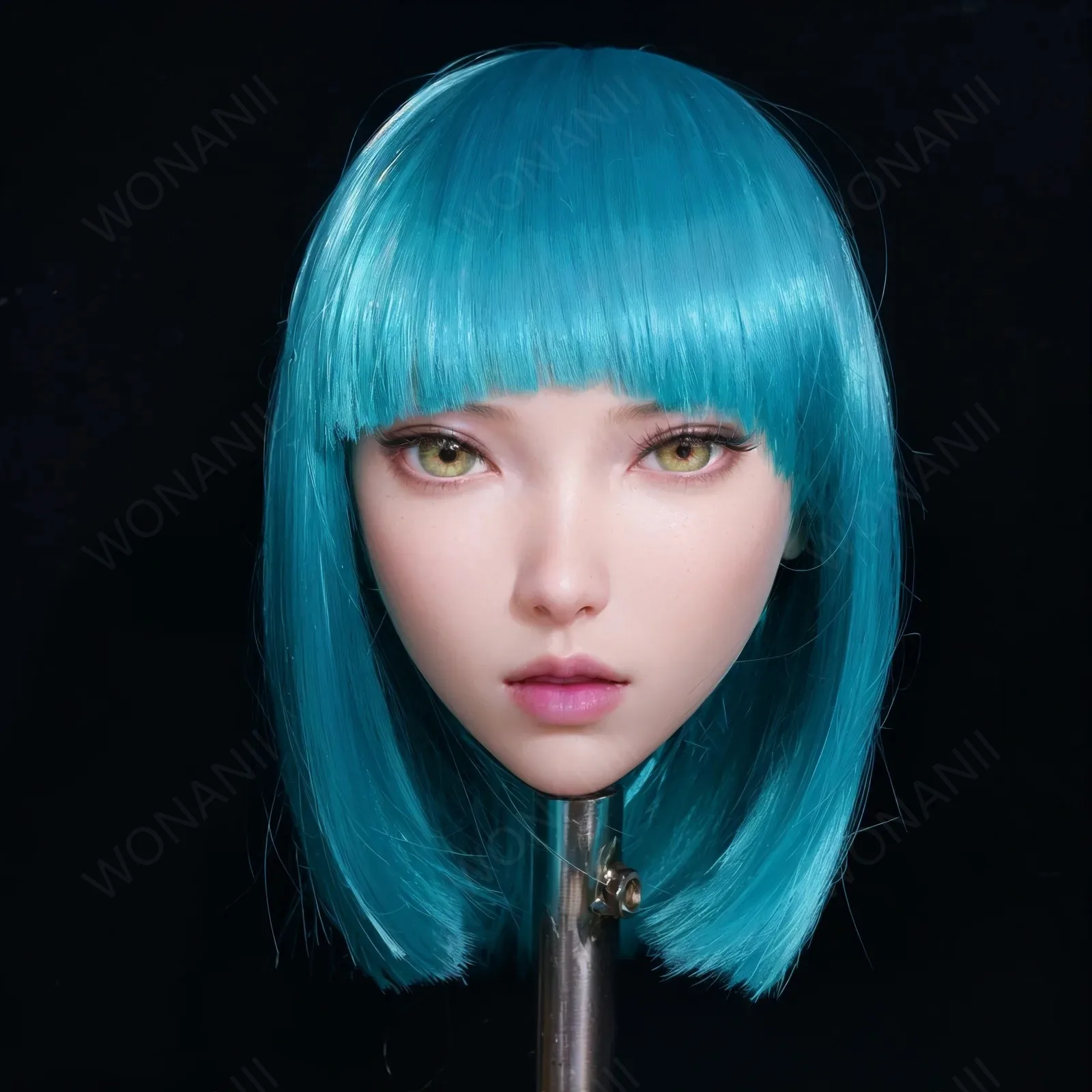 ١ 1TPE شعر أزرق جميل، نمط لطيف، شعر بالغ كبير، شعر مستعار، قبعة، أذن، عيون