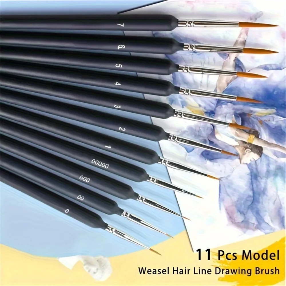 Miniature Paint Brushes 11pcs Detail Paint Brushes Flat Angle Fine Detail Brush Set for Acrylic, Watercolor, Miniature Models