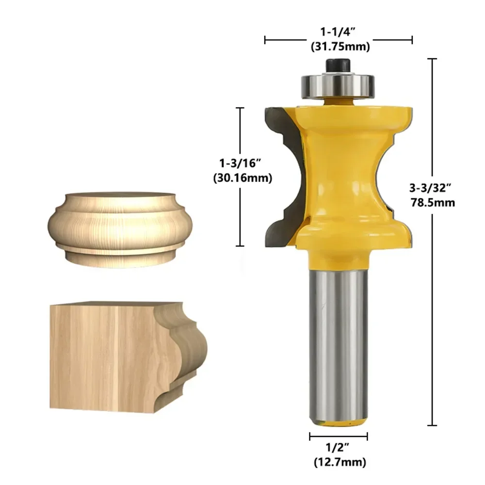 1pc 1/2 bullguide (12.7mm) bullnose shank bearing guide with bead column / face mold router bit carbide wood end mill