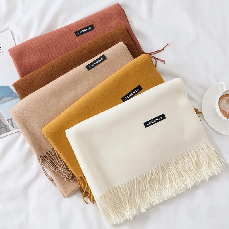 Sciarpa da donna Inverno Caldo Solido Imitazione Sciarpe di Cachemire Scialle Classico Pashmina Nappa Bandana Collo Anello Avvolgente Regalo di Capodanno