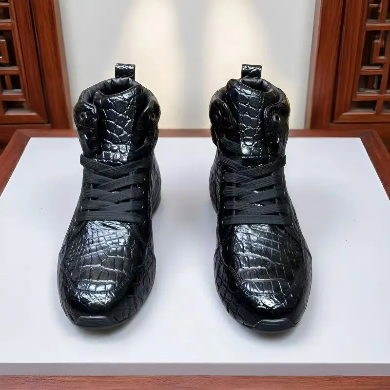2026 new arrival Fashion Crocodile Skin&cow leather causal shoes men,male Genuine leather Sneakers Boots pdd847